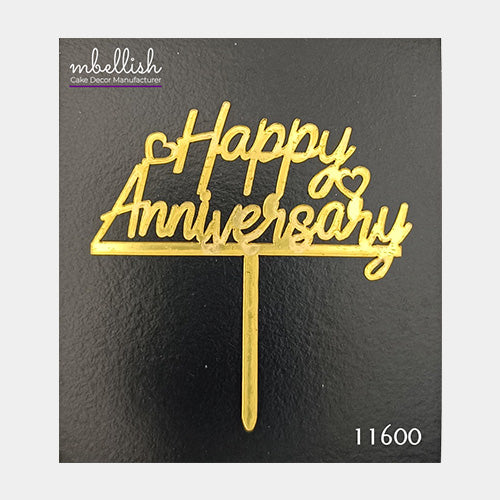 Happy Anniversary Acrylic Cake Topper, Small Size (3 inches), Pack of 10. SKU-11600