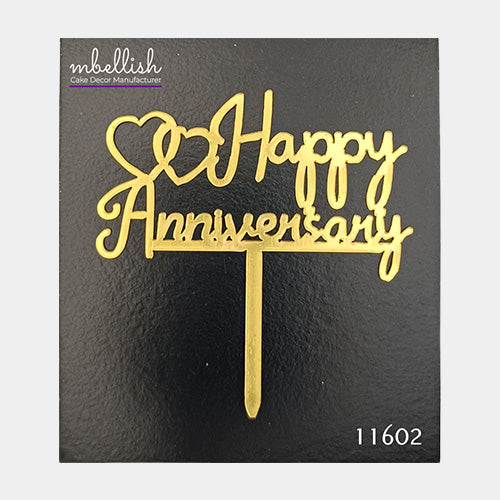 Happy Anniversary Acrylic Cake Topper, Small Size (3 inches), Pack of 10. SKU-11602