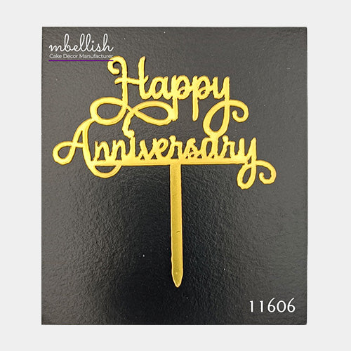 Happy Anniversary Acrylic Cake Topper, Small Size (3 inches), Pack of 10. SKU-11606