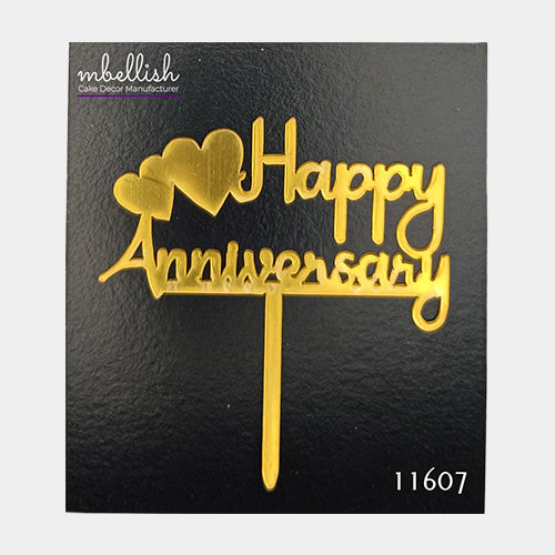 Happy Anniversary Acrylic Cake Topper, Small Size (3 inches), Pack of 10. SKU-11607