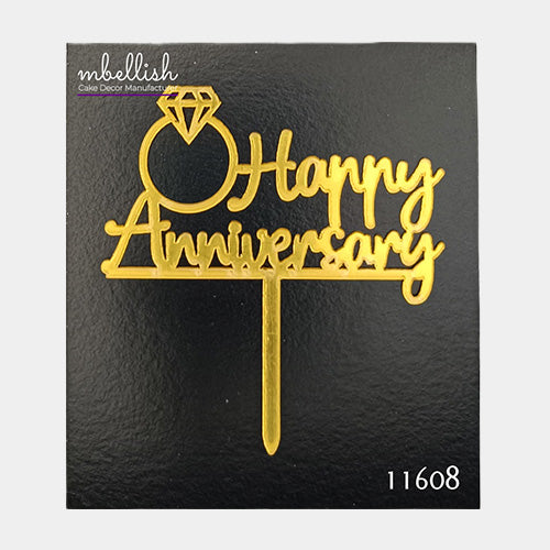 Happy Anniversary Acrylic Cake Topper, Small Size (3 inches), Pack of 10. SKU-11608