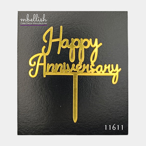 Happy Anniversary Acrylic Cake Topper, Small Size (3 inches), Pack of 10. SKU-11611