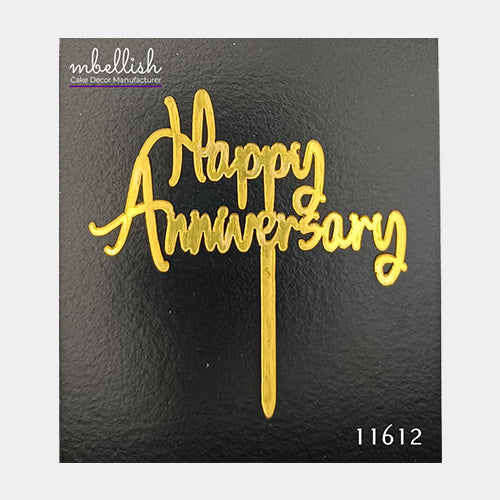 Happy Anniversary Acrylic Cake Topper, Small Size (3 inches), Pack of 10. SKU-11612