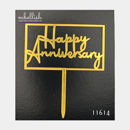 Happy Anniversary Acrylic Cake Topper, Small Size (3 inches), Pack of 10. SKU-11614