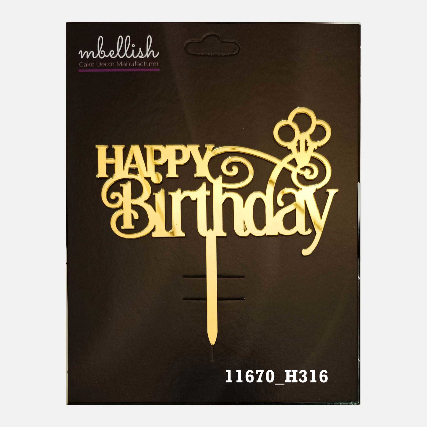 Happy Birthday Premium Acrylic Cake Topper, Medium Size (4 inches), Pack of 1. SKU-11670