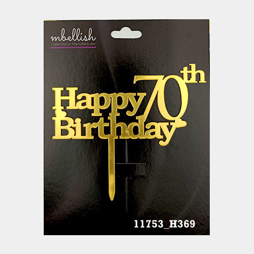 Happy 70th Birthday Premium Acrylic Cake Topper, Medium Size (4 inches), Pack of 1. SKU-11753