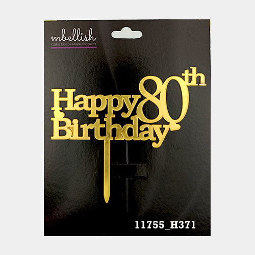 Happy 80th Birthday Premium Acrylic Cake Topper, Medium Size (4 inches), Pack of 1. SKU-11755