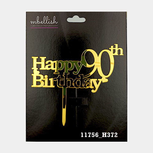 Happy 90th Birthday Premium Acrylic Cake Topper, Medium Size (4 inches), Pack of 1. SKU-11756