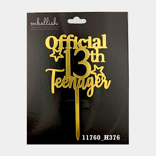 Official 13th Teenager Premium Acrylic Cake Topper, Medium Size (4 inches), Pack of 1. SKU-11760