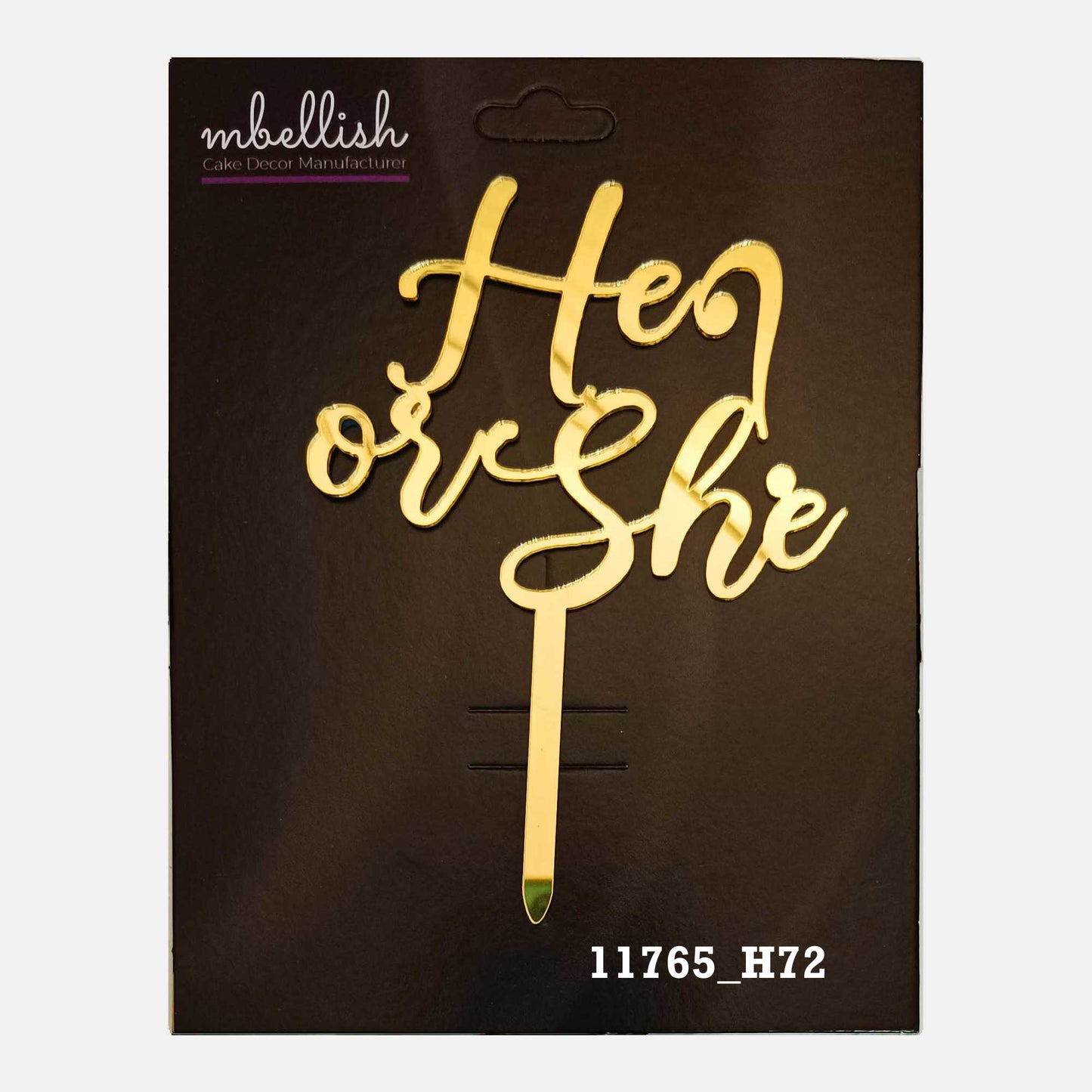 He or She Premium Acrylic Cake Topper, Medium Size (4 inches), Pack of 1. SKU-11765