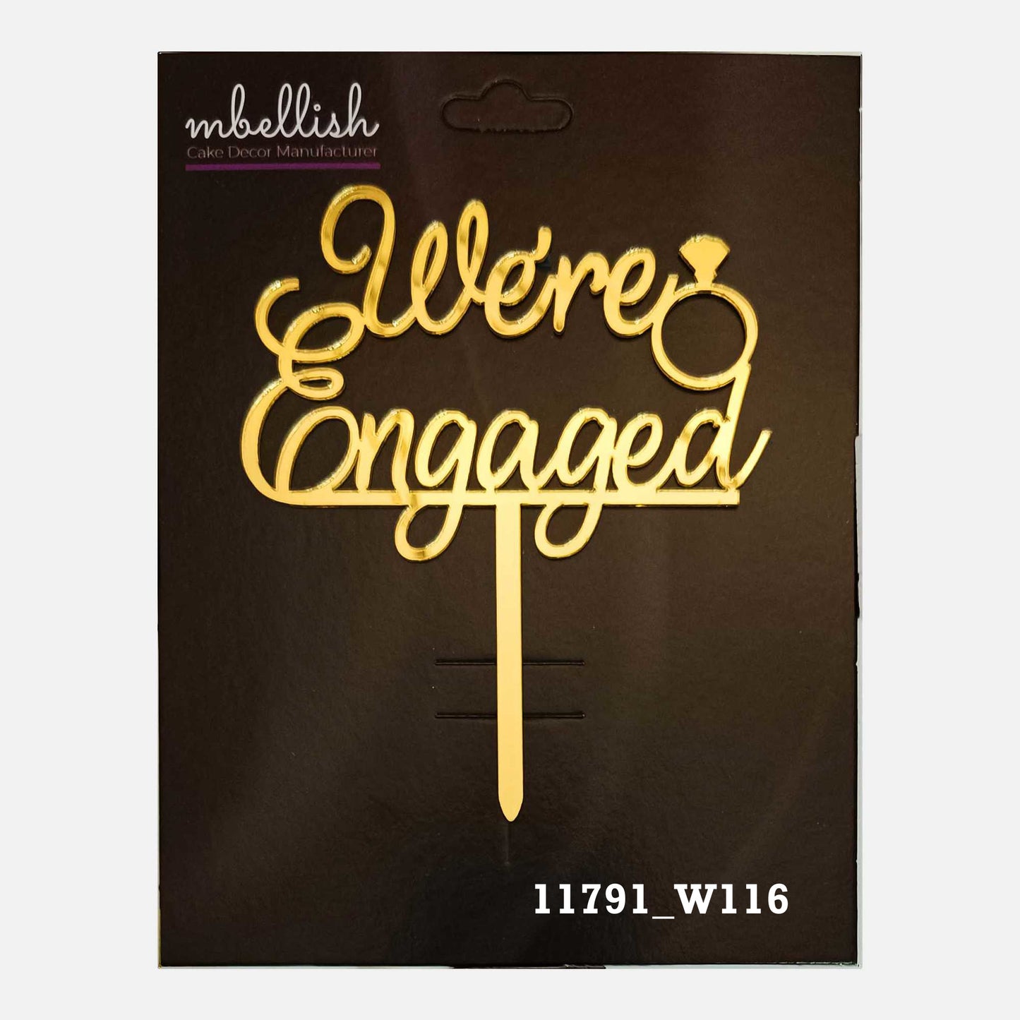 We're Engaged Premium Acrylic Cake Topper, Medium Size (4 inches), Pack of 1. SKU-11791