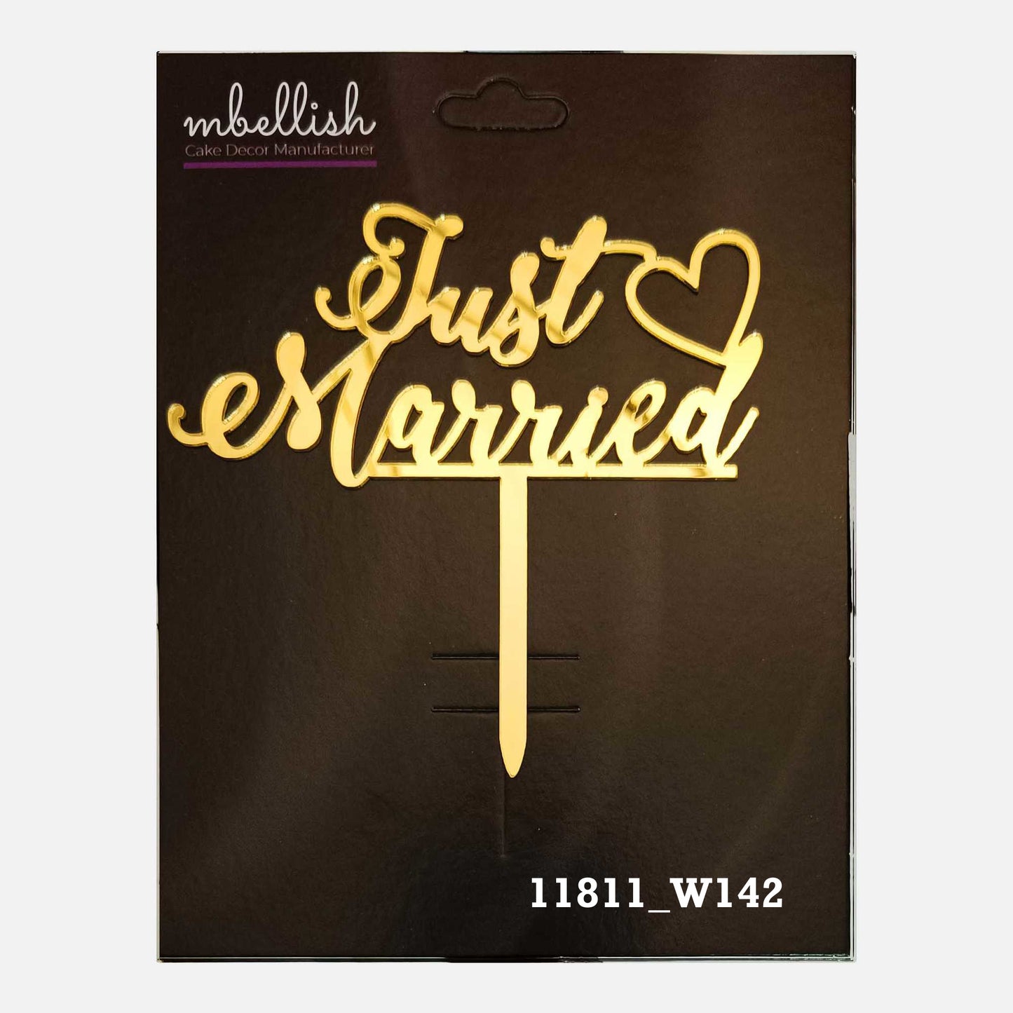 Just Married Premium Acrylic Cake Topper, Medium Size (4 inches), Pack of 1. SKU-11811
