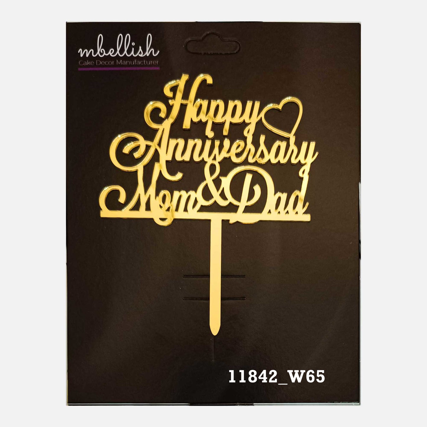 Happy Anniversary Mom & Dad Premium Acrylic Cake Topper, Medium Size (4 inches), Pack of 1. SKU-11842