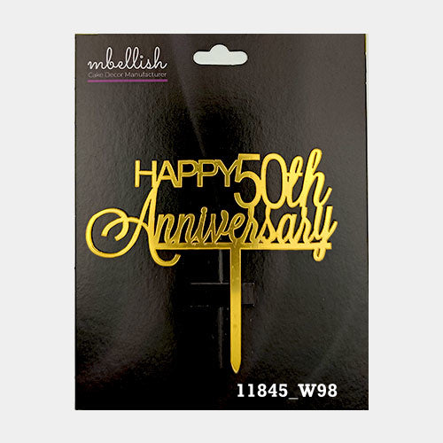 Happy 50th Anniversary Premium Acrylic Cake Topper, Medium Size (4 inches), Pack of 1. SKU-11845
