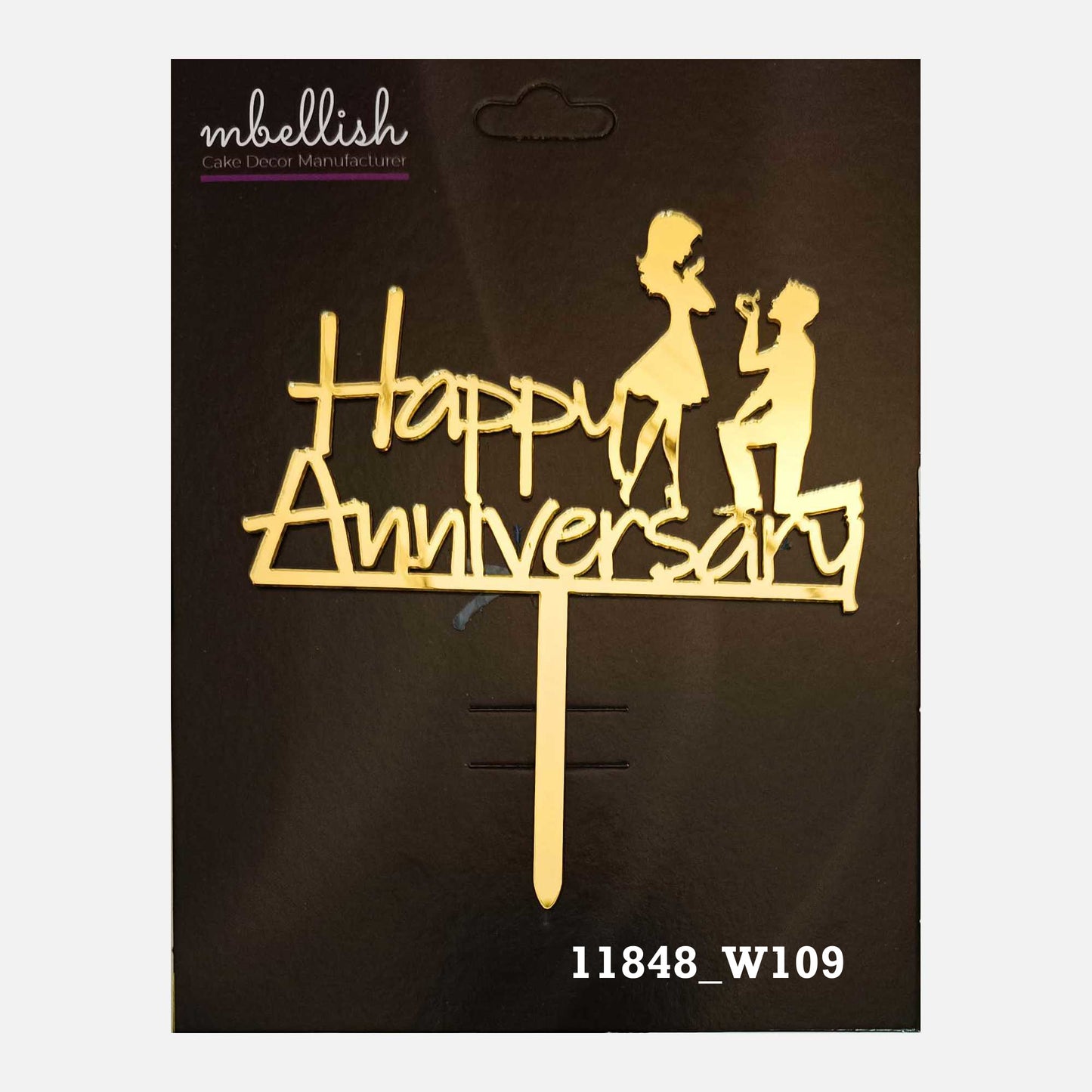 Happy Anniversary Premium Acrylic Cake Topper, Medium Size (4 inches), Pack of 1. SKU-11848