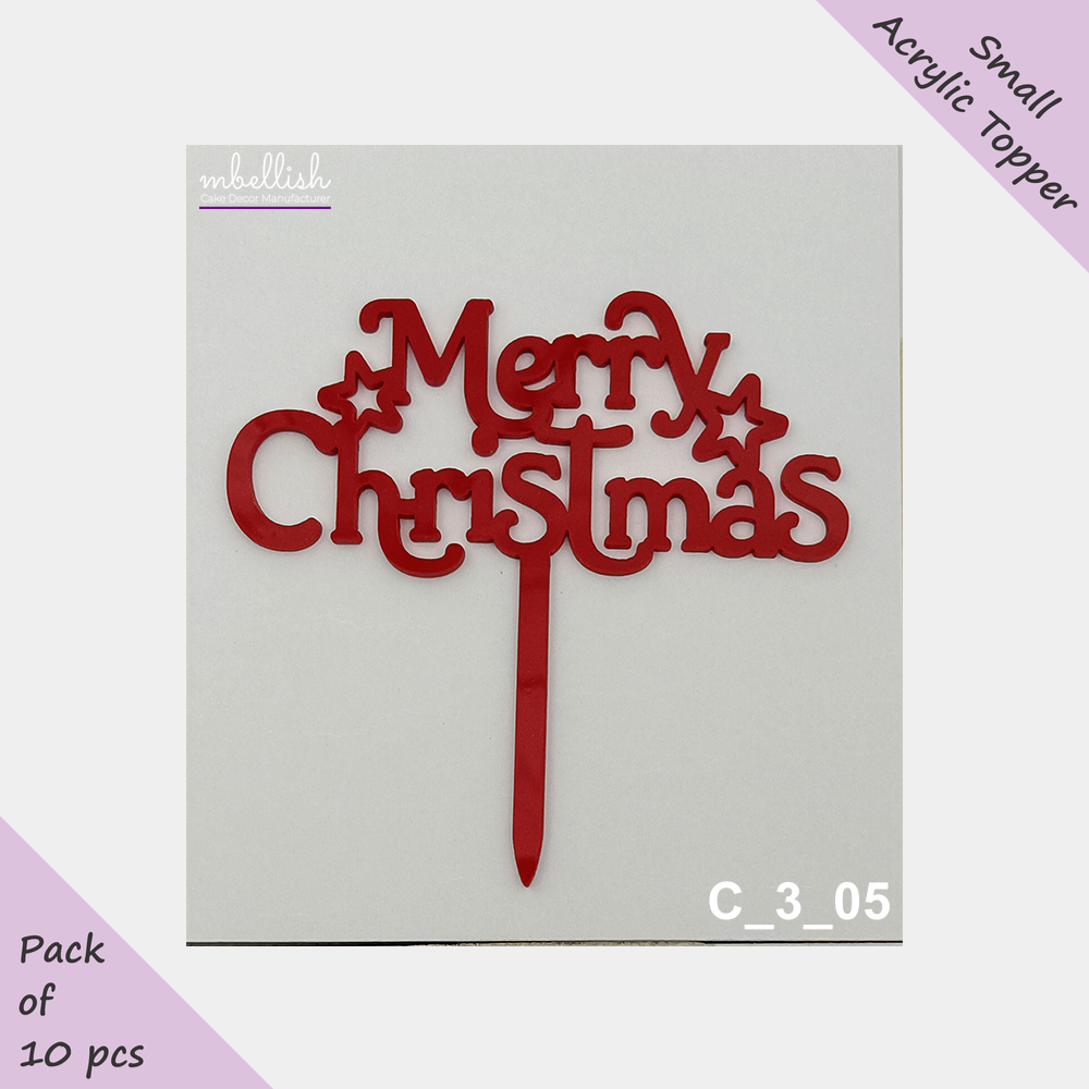 Merry Christmas Acrylic Cake Topper | Size - 3 inches, Pack of 10, SKU-C_3_05