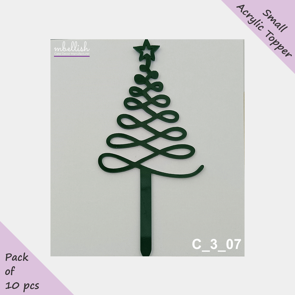 Merry Christmas Acrylic Cake Topper | Size - 3 inches, Pack of 10, SKU-C_3_07