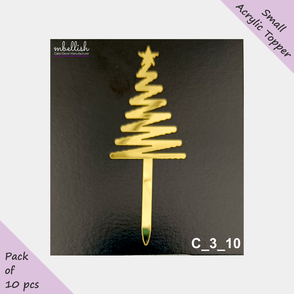 Merry Christmas Acrylic Cake Topper | Size - 3 inches, Pack of 10, SKU-C_3_10