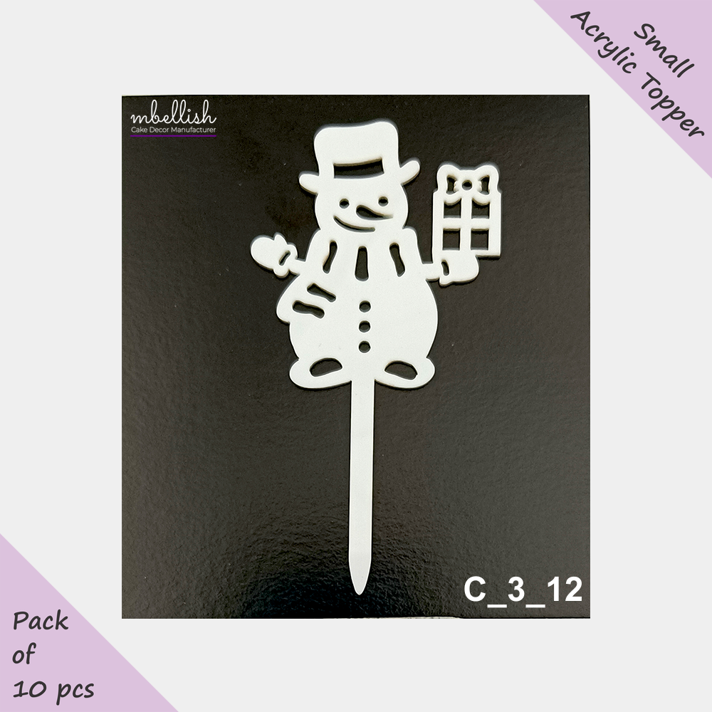 Snowman Acrylic Cake Topper | Size - 3 inches, Pack of 10, SKU-C_3_12