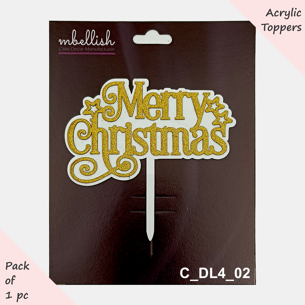 Merry Christmas Acrylic Cake Topper Layered | Size - 4 inches, pack of 1, SKU - C_DL4_02