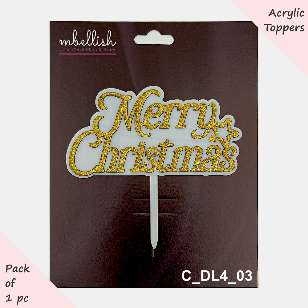 Merry Christmas Acrylic Cake Topper Layered | Size - 4 inches, pack of 1, SKU - C_DL4_03