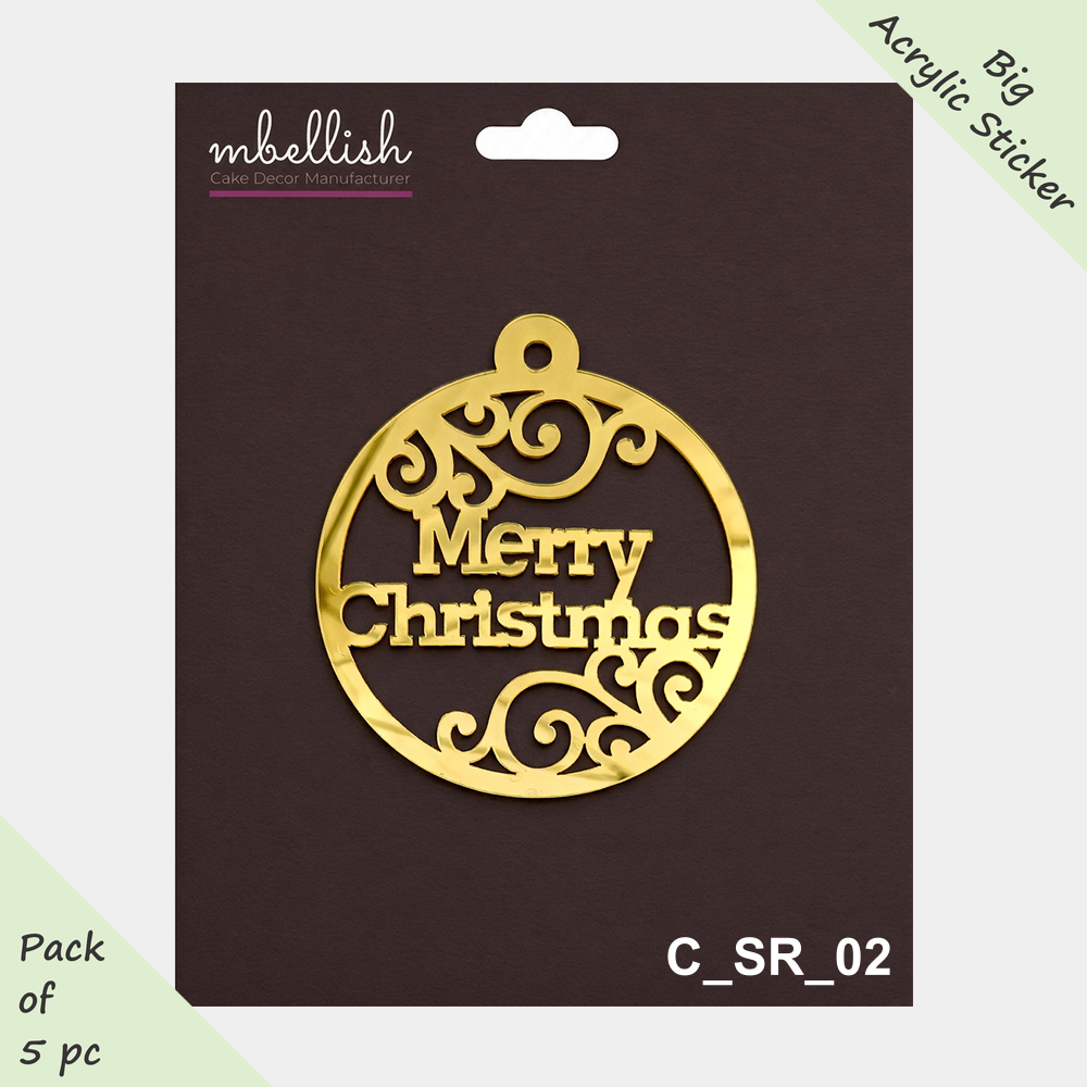 Merry Christmas Self-Adhesive Acrylic Sticker, Size -3.75/4 in ~, Pack of 5, SKU - C_SR_02