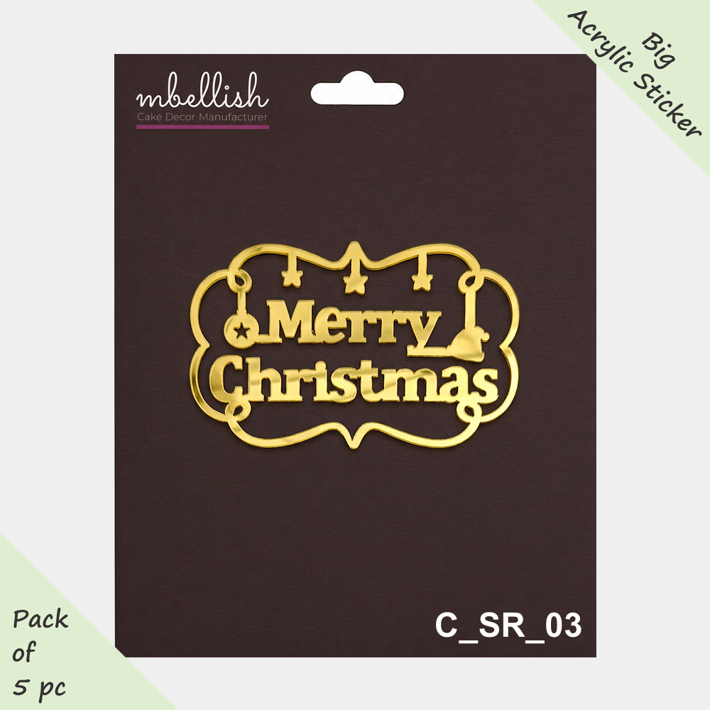 Merry Christmas Self-Adhesive Acrylic Sticker, Size -3.75/4 in ~, Pack of 5, SKU - C_SR_03