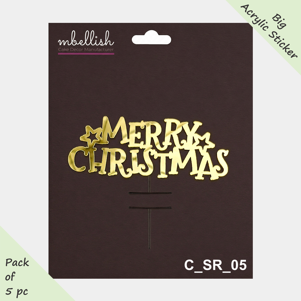 Merry Christmas Self-Adhesive Acrylic Sticker, Size -3.75/4 in ~, Pack of 5, SKU - C_SR_05