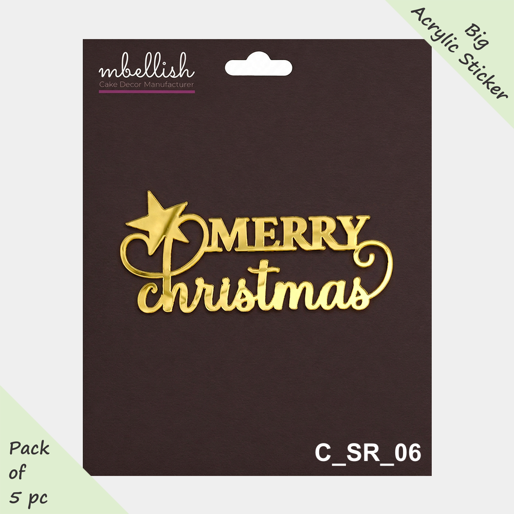 Merry Christmas Self-Adhesive Acrylic Sticker, Size -3.75/4 in ~, Pack of 5, SKU - C_SR_06