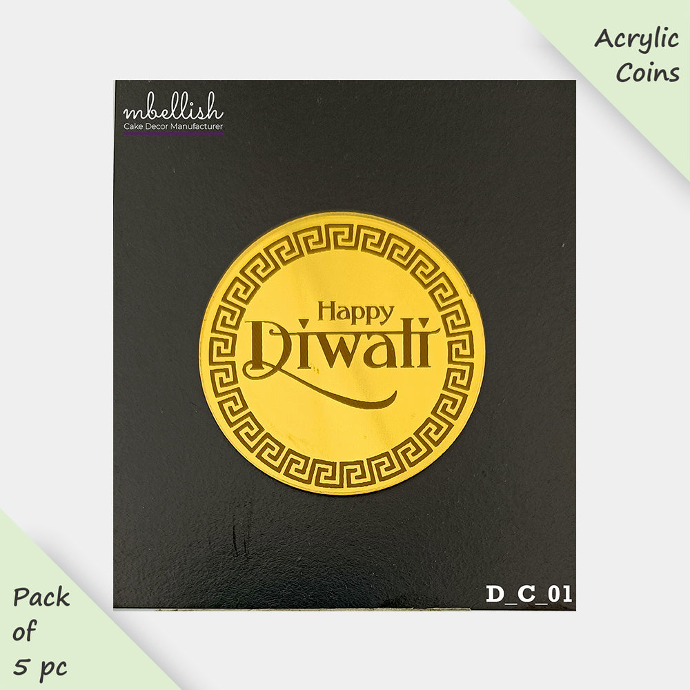 Diwali Acrylic Coins & Charms, Size - 2 inches, Pack of 5, SKU - D_C_01