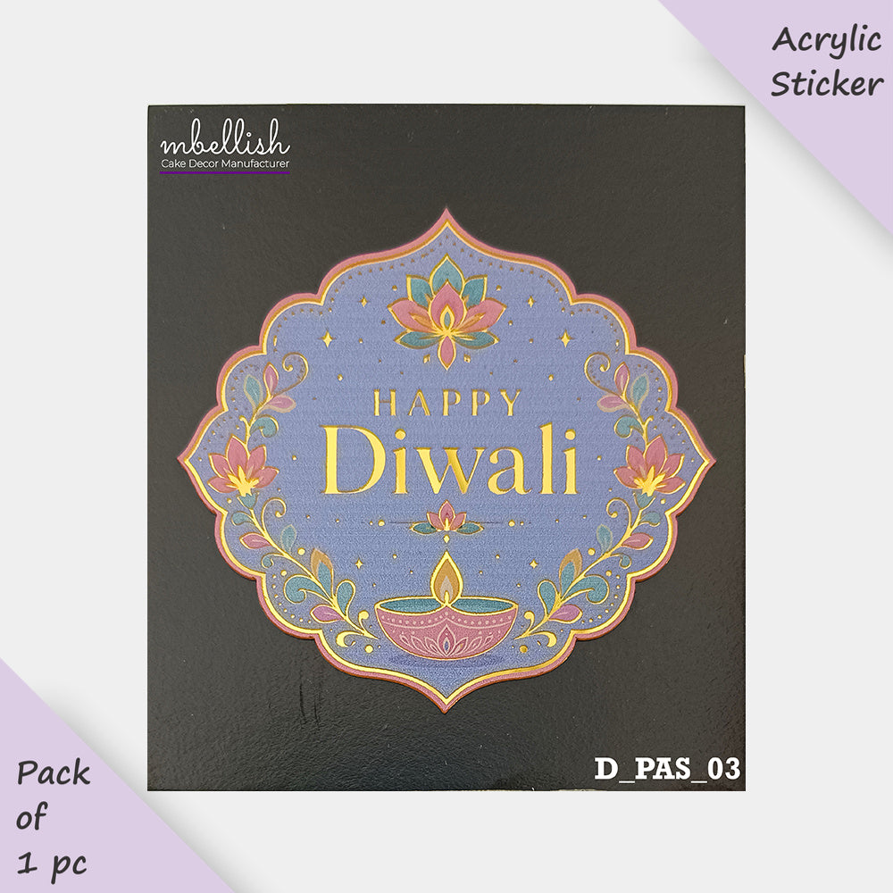 Printed Acrylic Diwali Stickers, Small Size (3 inches ~), Pack of 1. SKU - D_PAS_03