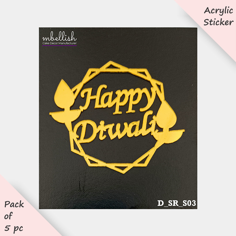 Diwali Acrylic Stickers, Small Size (3 inches ~), Pack of 5. SKU- D_SR_S03