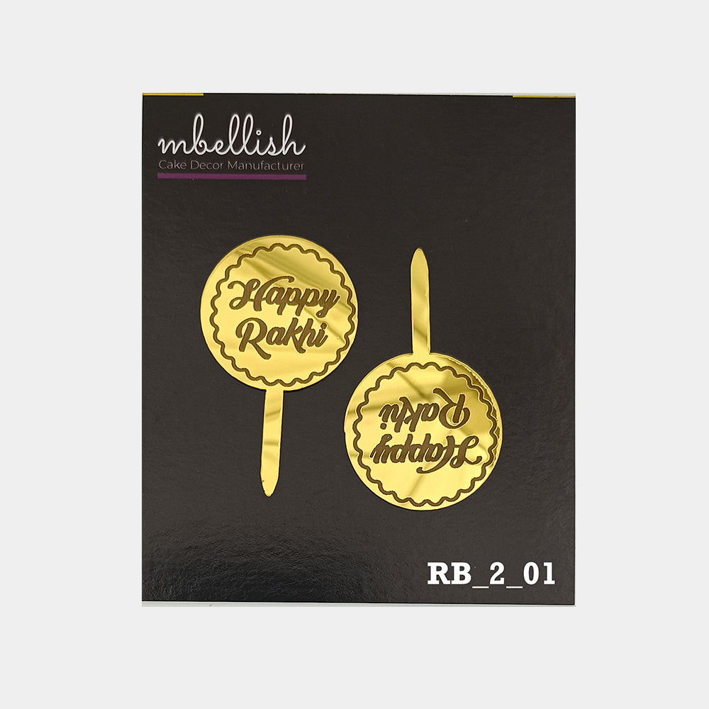 Happy Rakhi Acrylic Cake Topper, Size - Small, Pack of 20, SKU- RB_2_01
