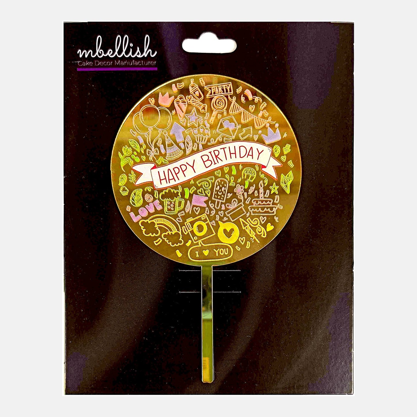 Happy Birthday Acrylic Cake Topper Doodle, Size - Medium SKU-TR10468
