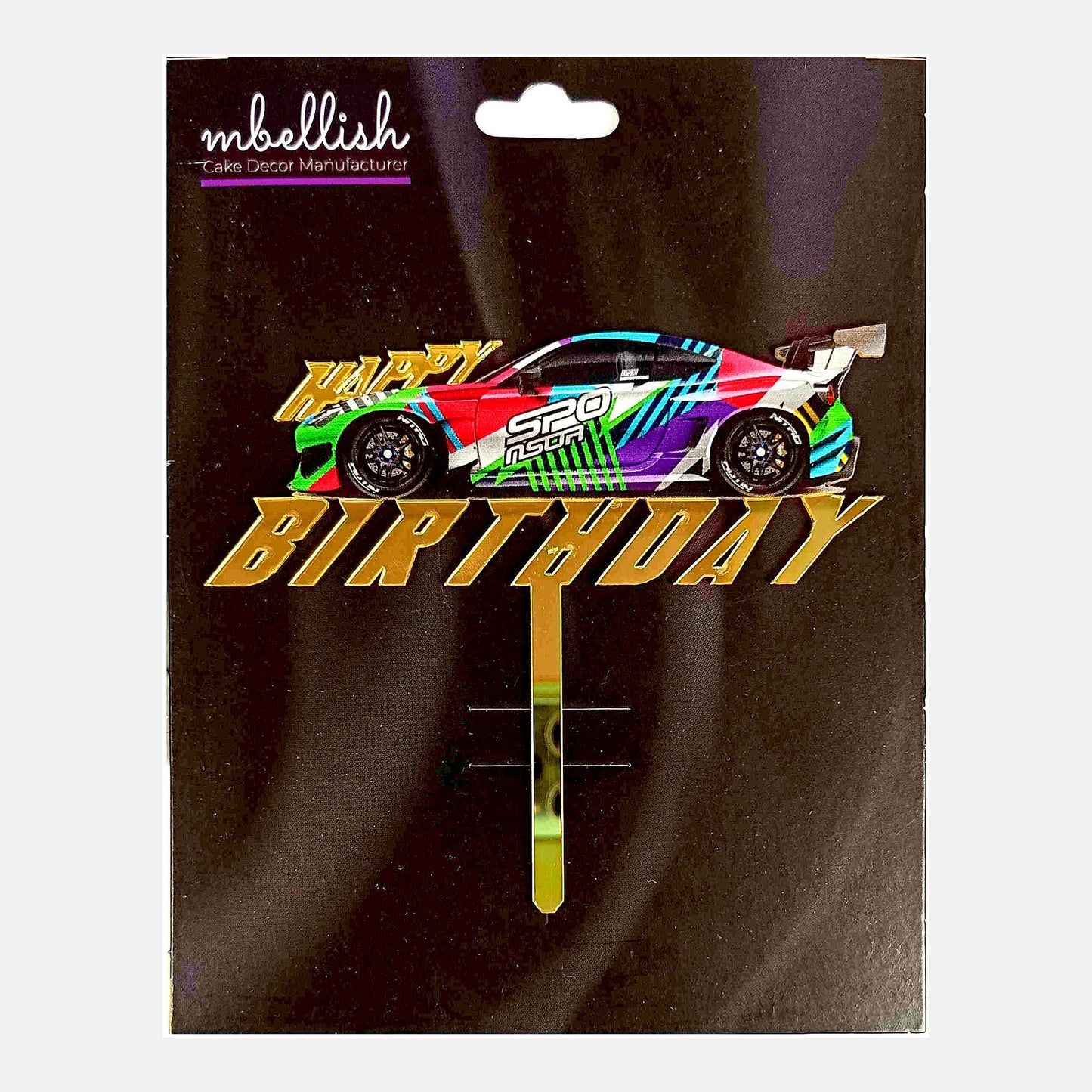 Happy Birthday Acrylic Cake Topper Sports Car, Size - Medium SKU-TR10469
