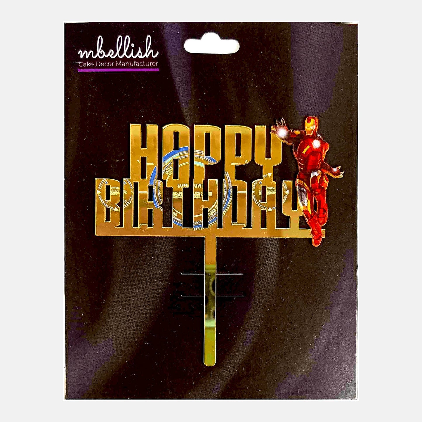 Happy Birthday Acrylic Cake Topper Iron Man, Size - Medium SKU-TR10473