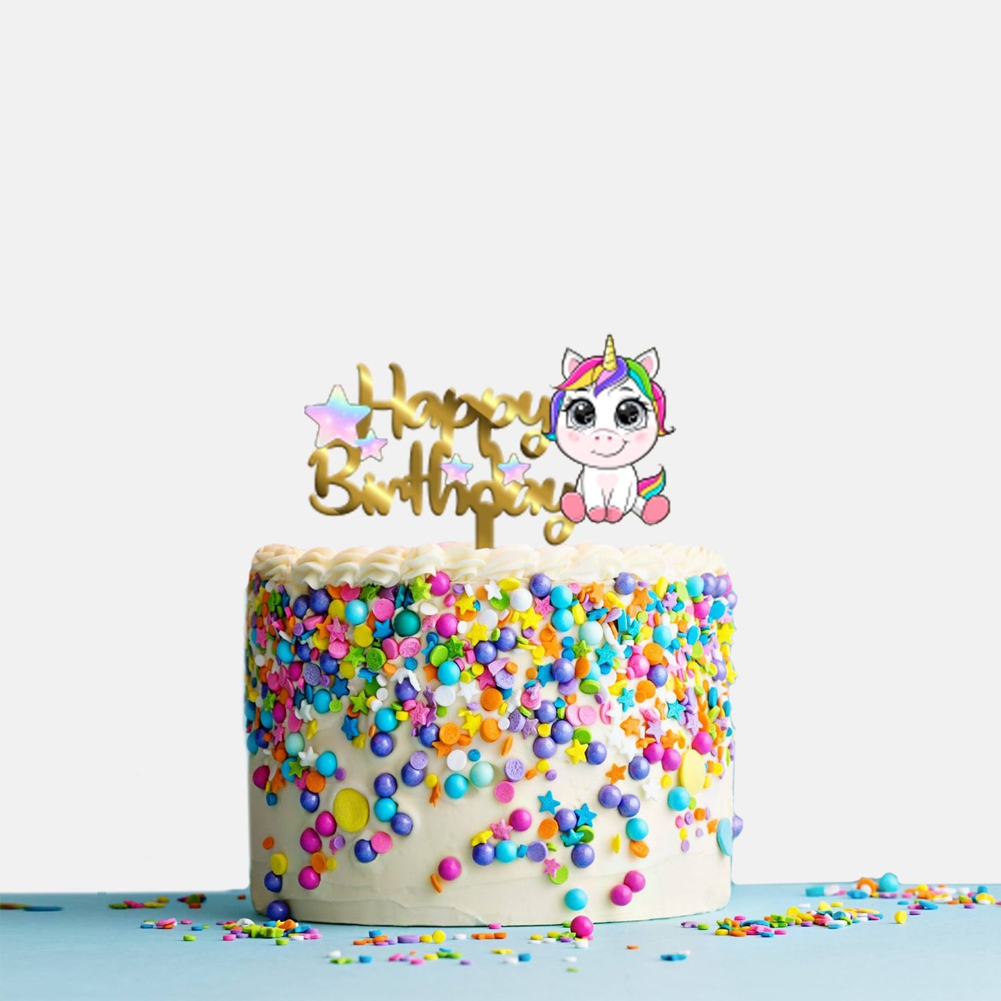 Happy Birthday Acrylic Cake Topper Rainbow Baby Unicorn, Size - Medium SKU-TR10476