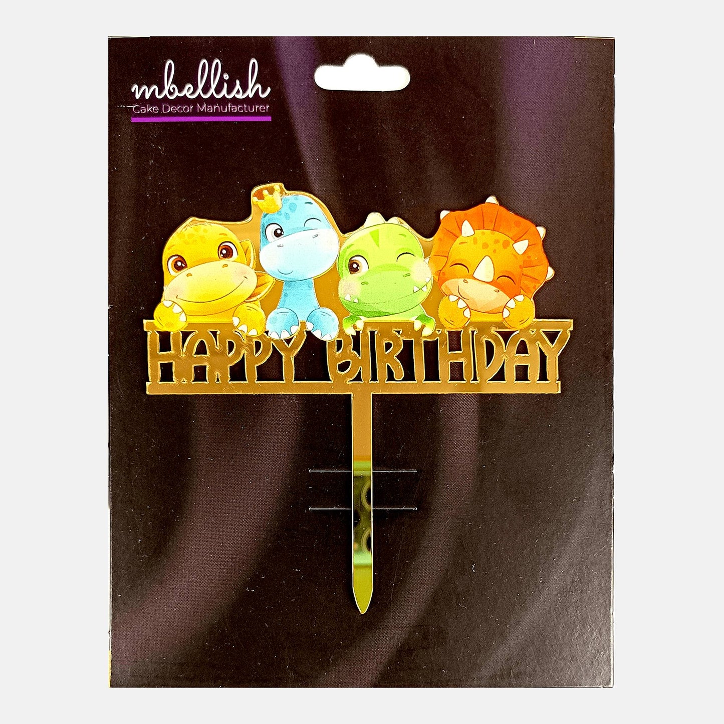Happy Birthday Acrylic Cake Topper Cute Dinosaur, Size - Medium, SKU-TR10479
