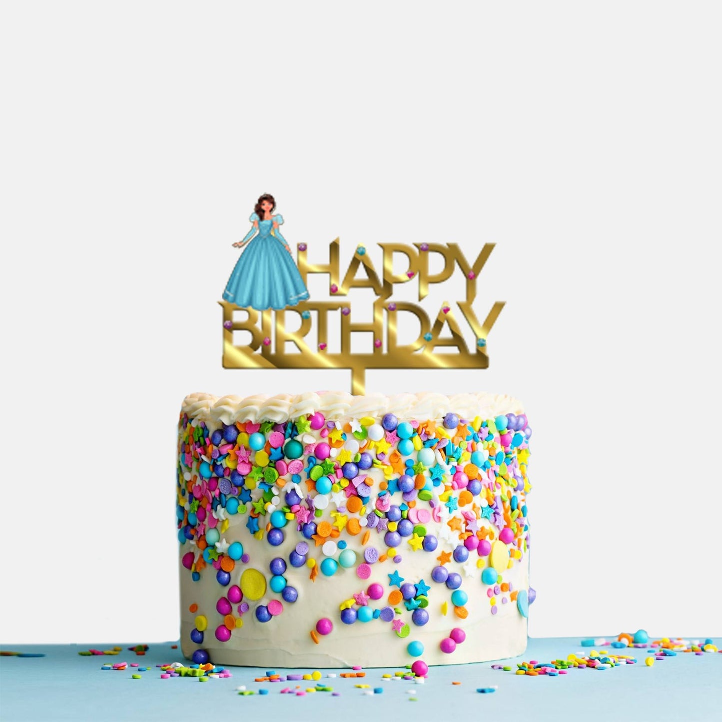 Happy Birthday Acrylic Cake Topper Princess, Size - Medium, SKU-TR10486