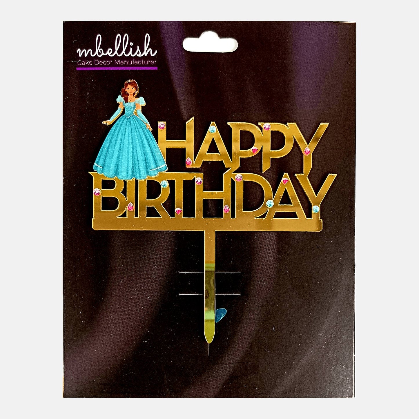 Happy Birthday Acrylic Cake Topper Princess, Size - Medium, SKU-TR10486
