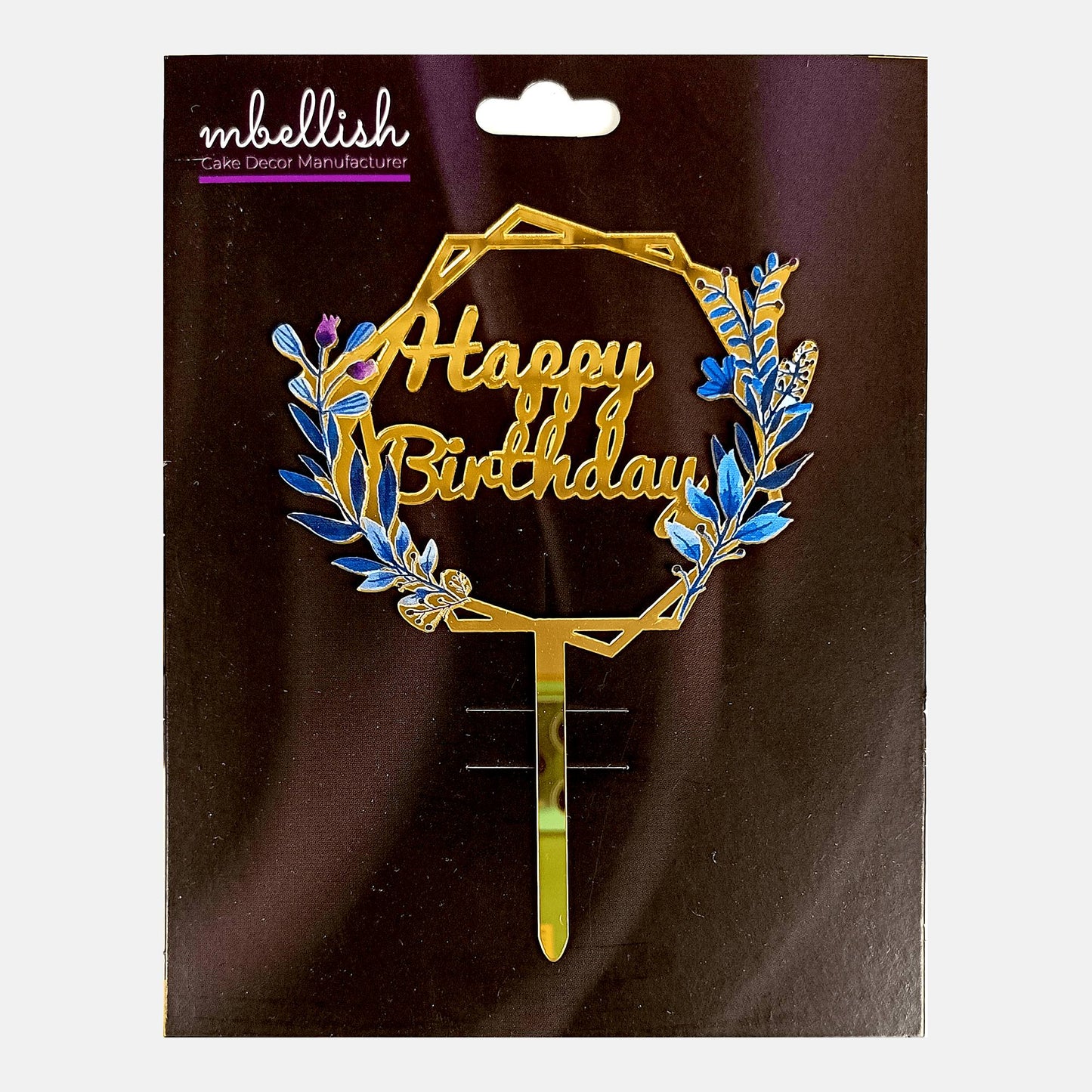 Happy Birthday Acrylic Cake Topper Frame Floral, Size - Medium, SKU-TR10487