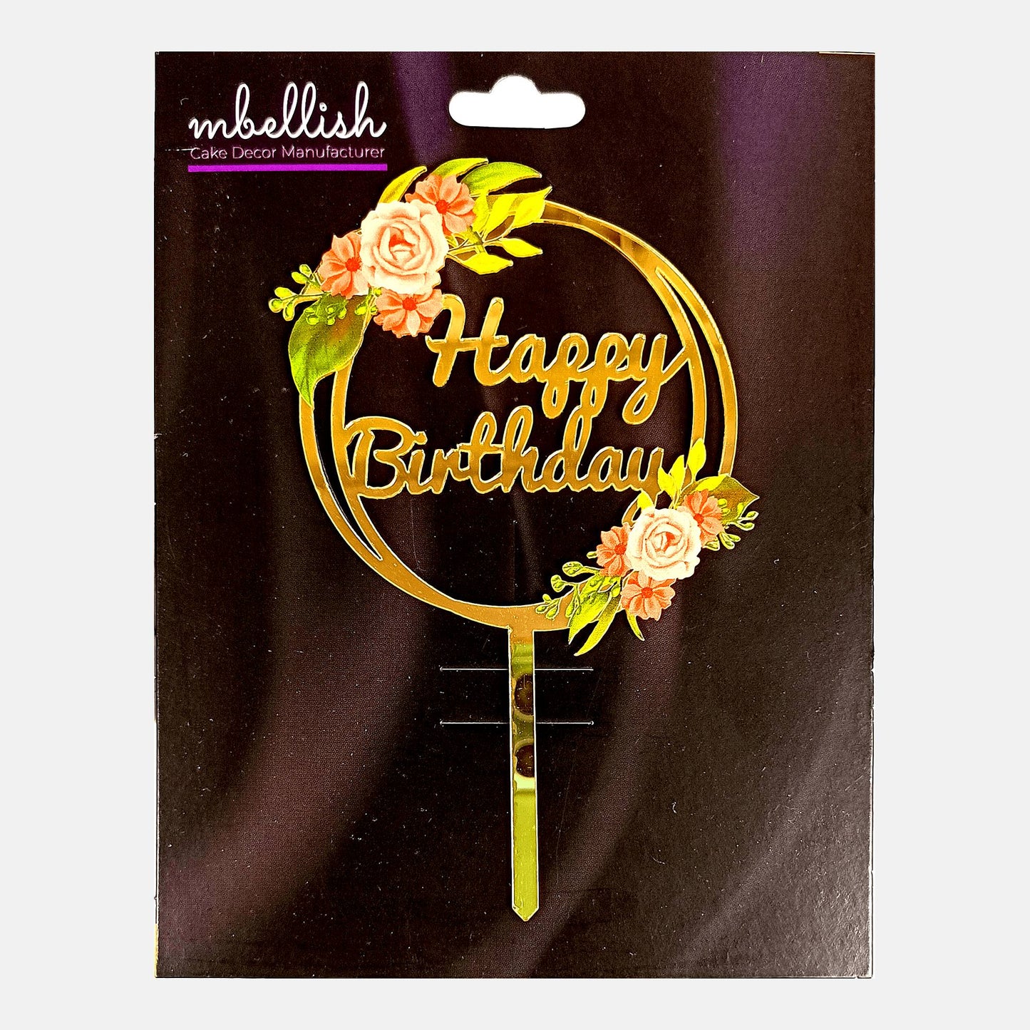Happy Birthday Acrylic Cake Topper Frame Floral, Size - Medium, SKU-TR10488
