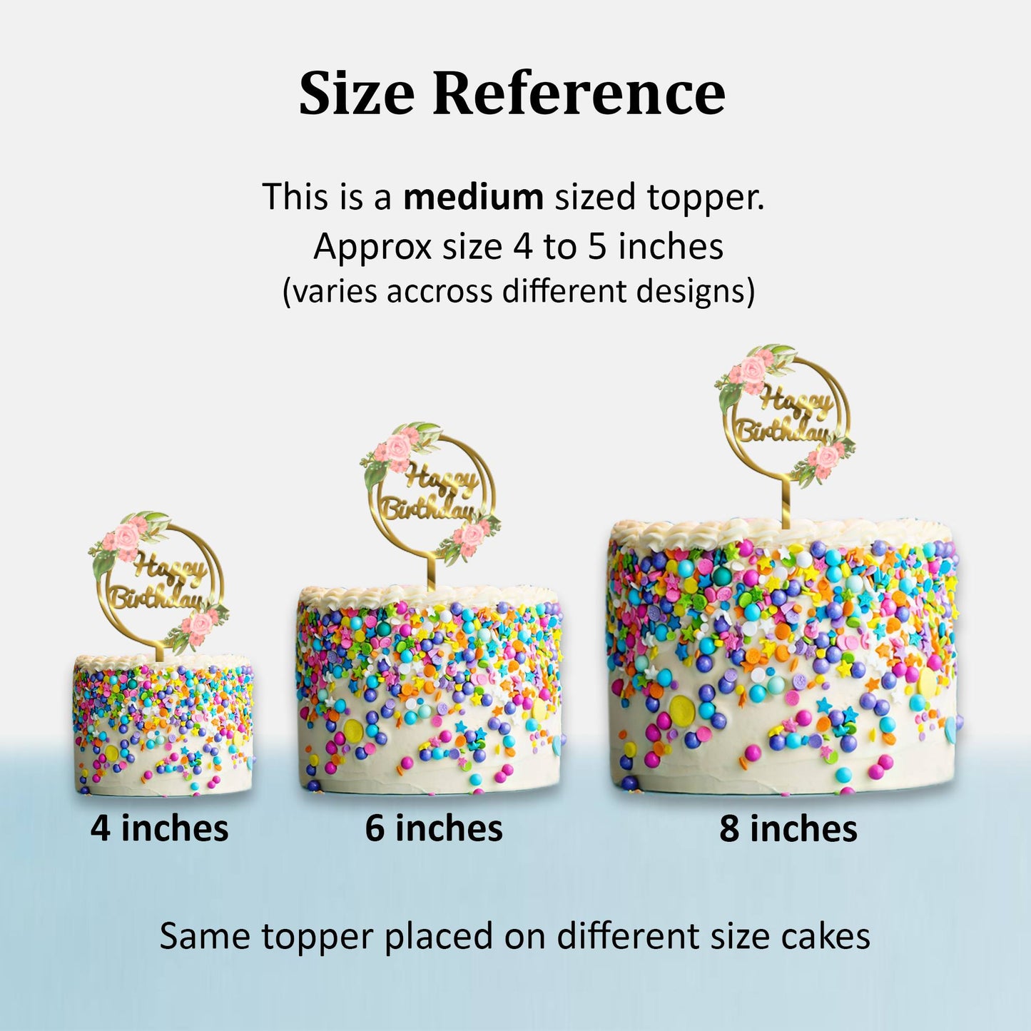 Happy Birthday Acrylic Cake Topper Frame Floral, Size - Medium, SKU-TR10488
