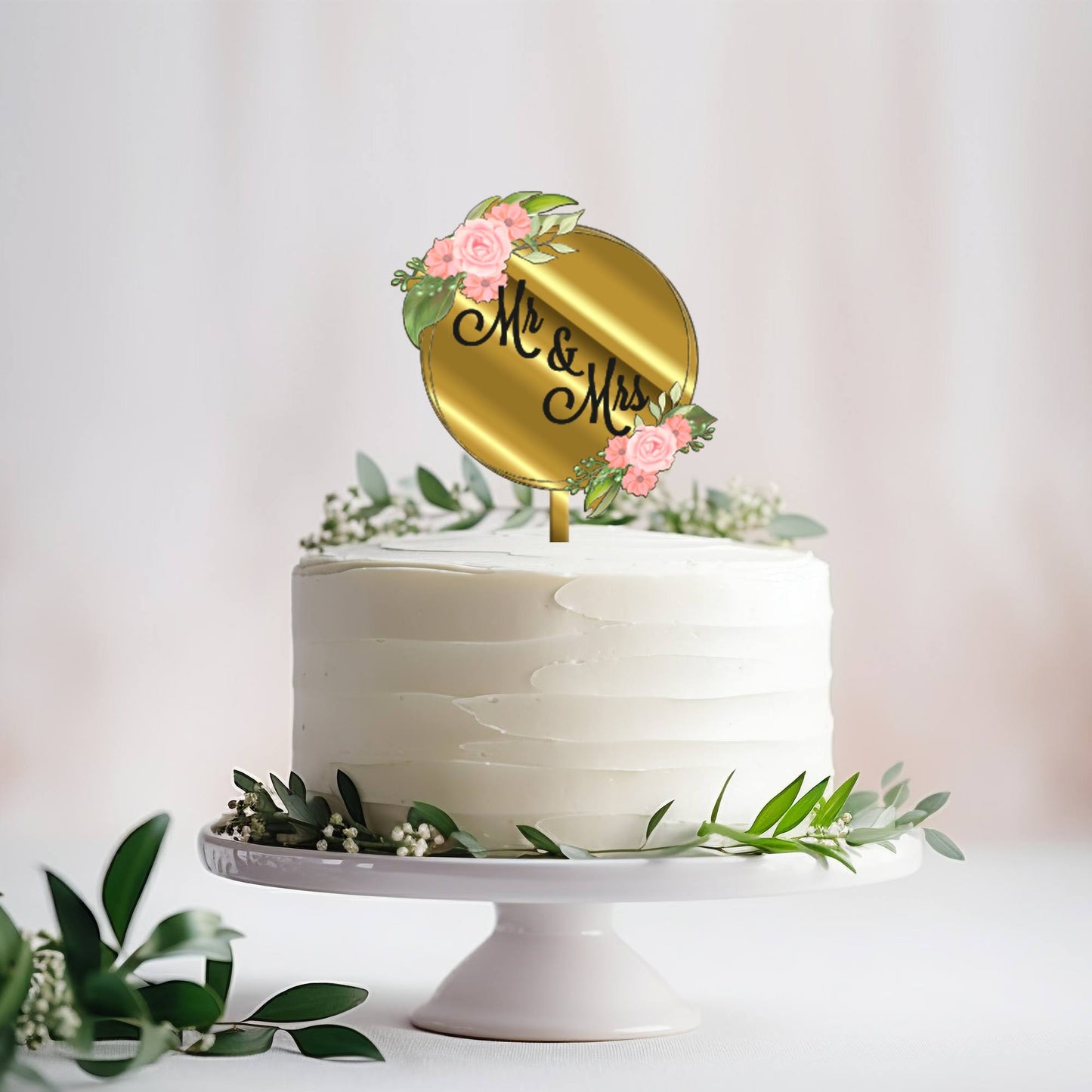 Happy Birthday Acrylic Cake Topper Frame Floral, Size - Medium, SKU-TR10489