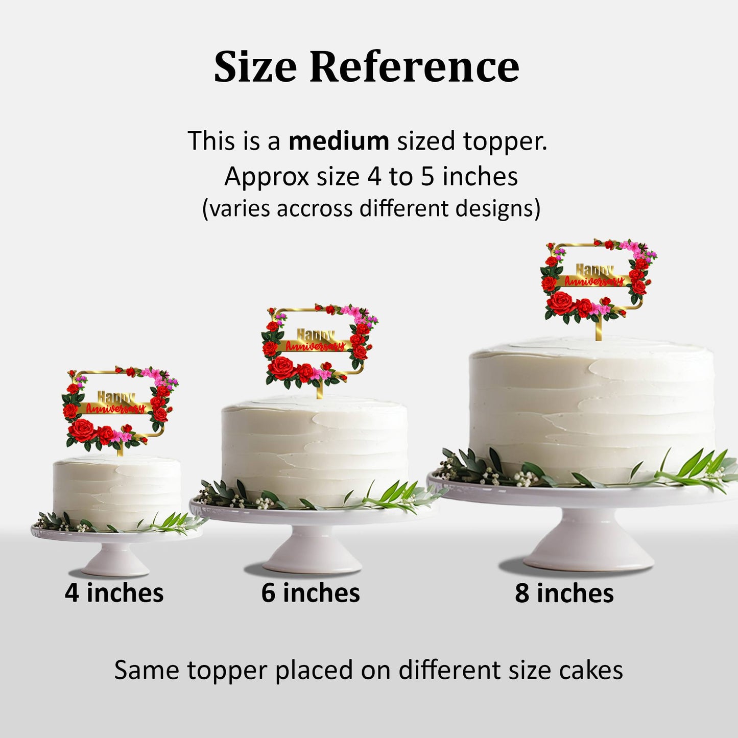 Happy Anniversary Acrylic Cake Topper Frame Floral, Size - Medium, SKU-TR10490