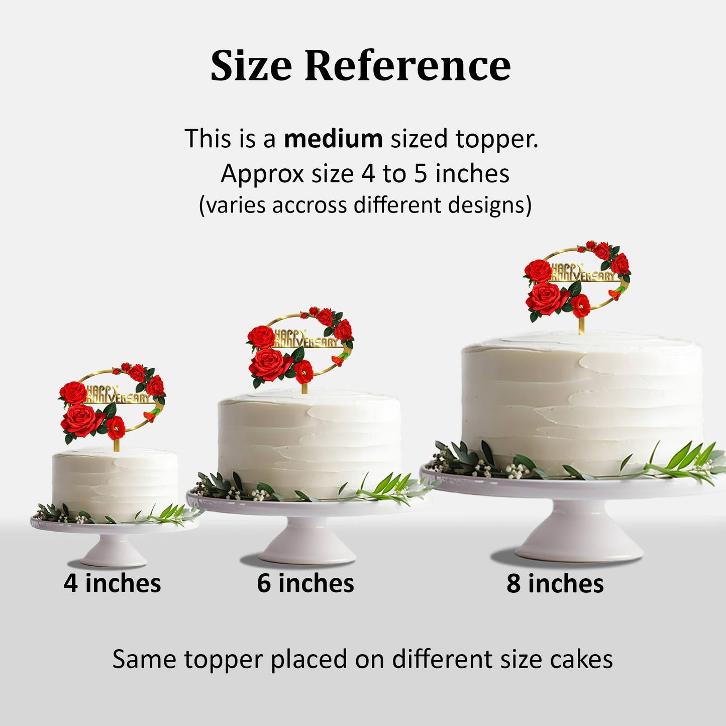 Happy Anniversary Acrylic Cake Topper Frame Floral, Size - Medium, SKU-TR10491