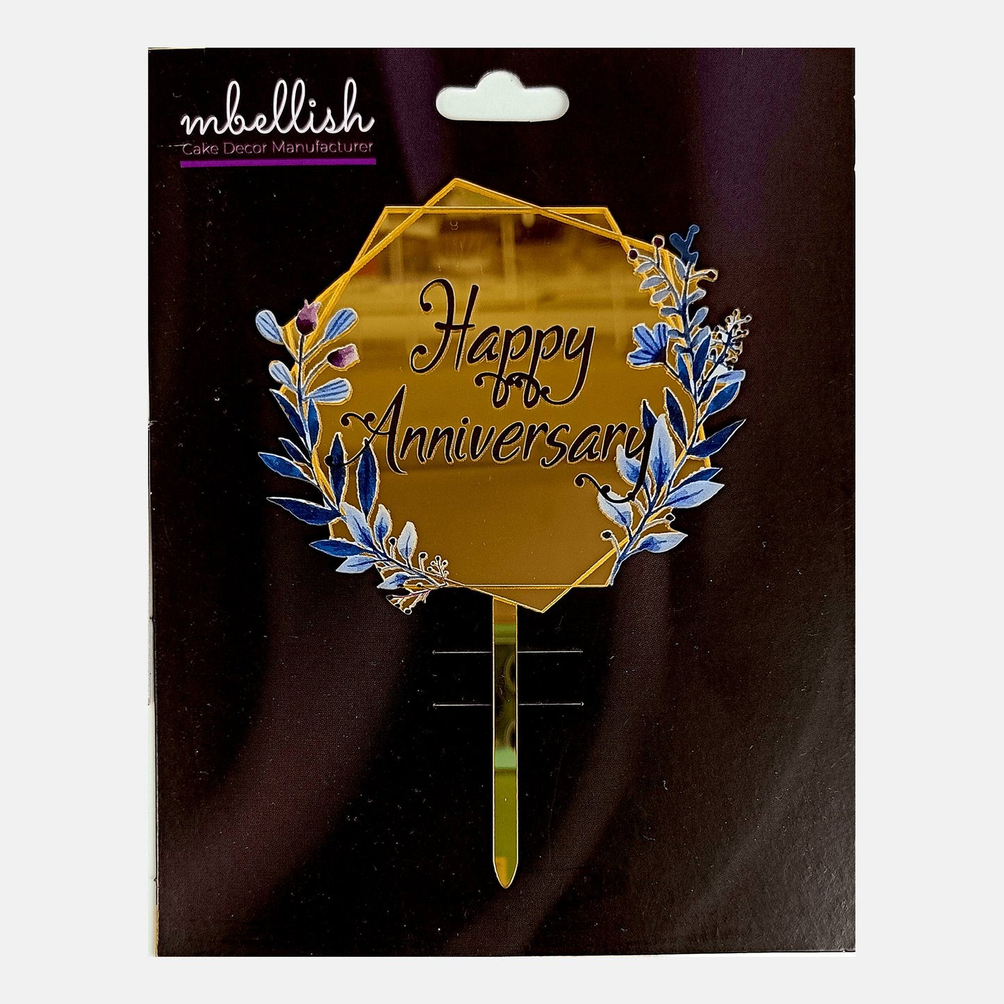 Happy Anniversary Acrylic Cake Topper Frame Floral, Size - Medium, SKU-TR10493