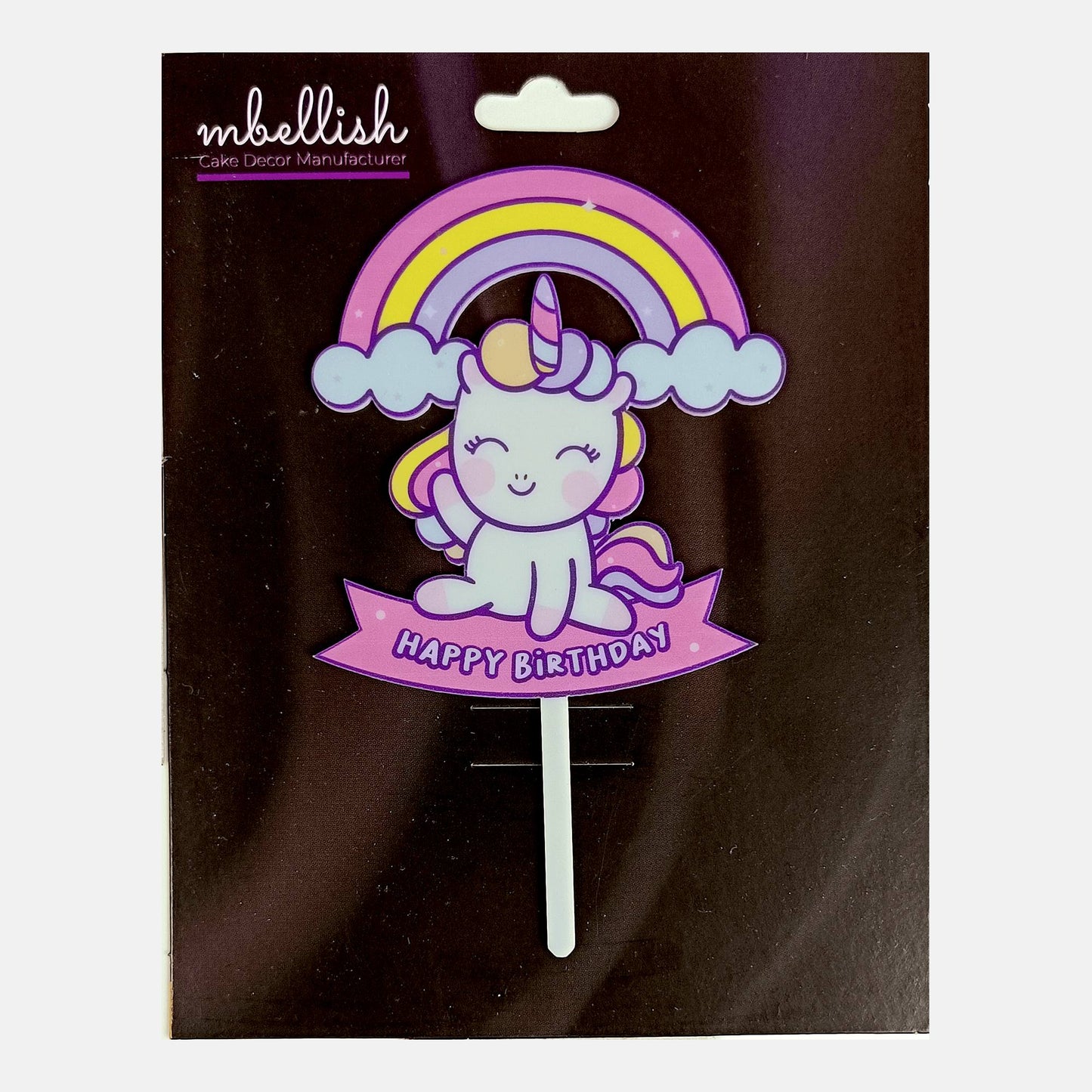 Happy Birthday Acrylic Cake Topper Unicorn Rainbow, Size - Medium, SKU-TR10496