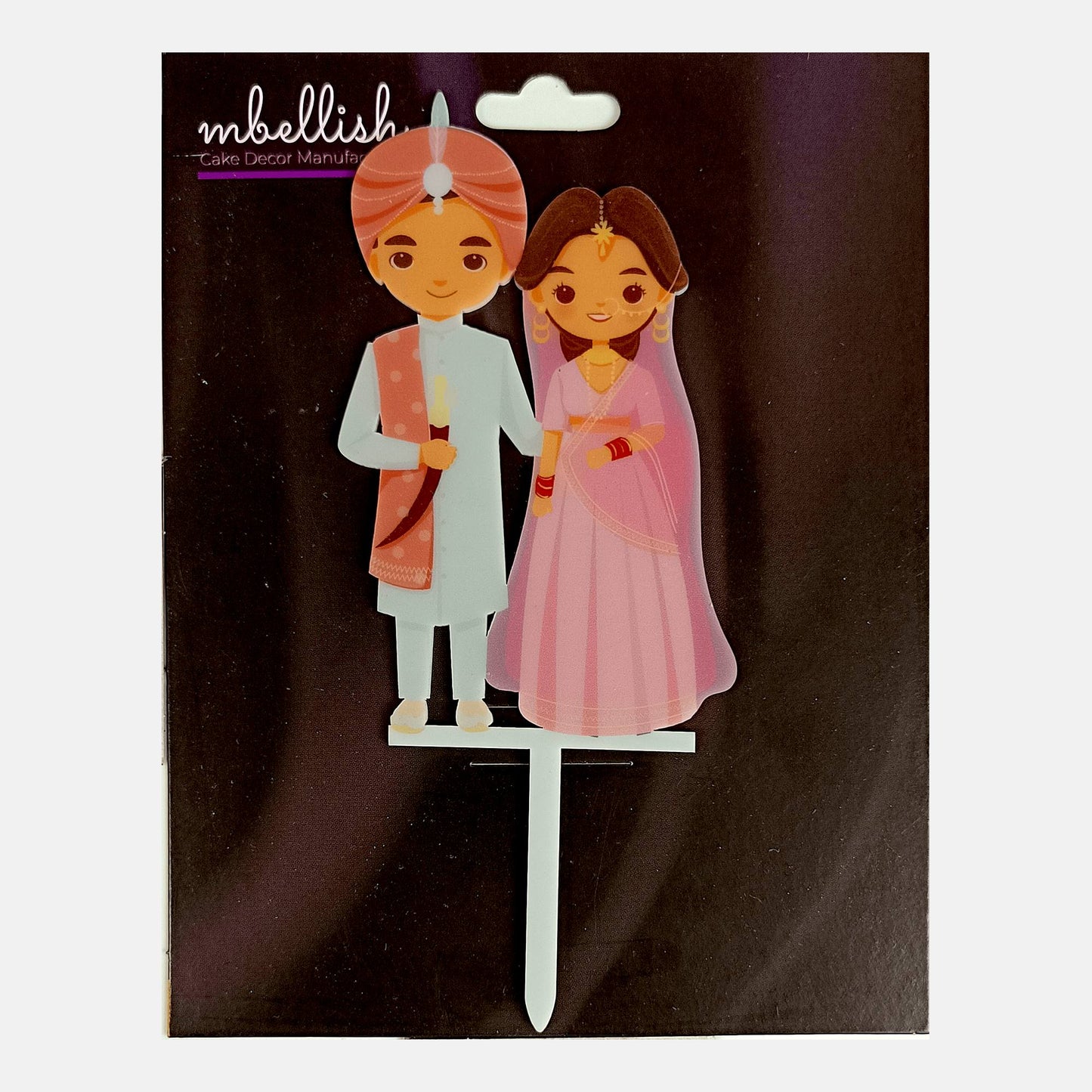 Couples Acrylic Cake Topper Indian, Size - Medium, SKU-TR10497