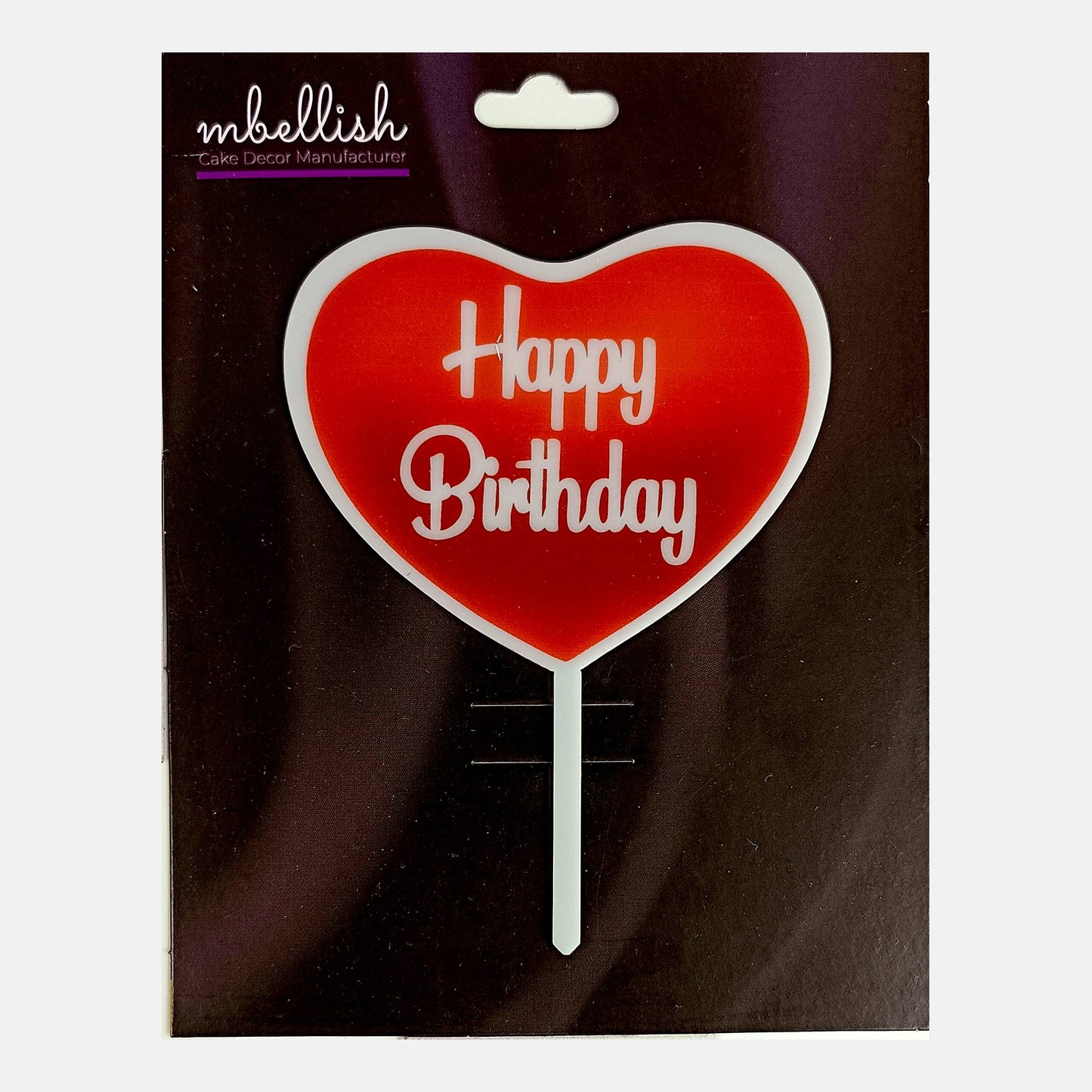 Happy Birthday Acrylic Cake Topper Heart, Size - Medium, SKU-TR10501